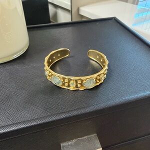 Gold Cuff Bracelet with Gem Accents